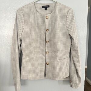 Women’s Size 2 Ann Taylor Light Gray Crewneck Jacket in Graphic Check